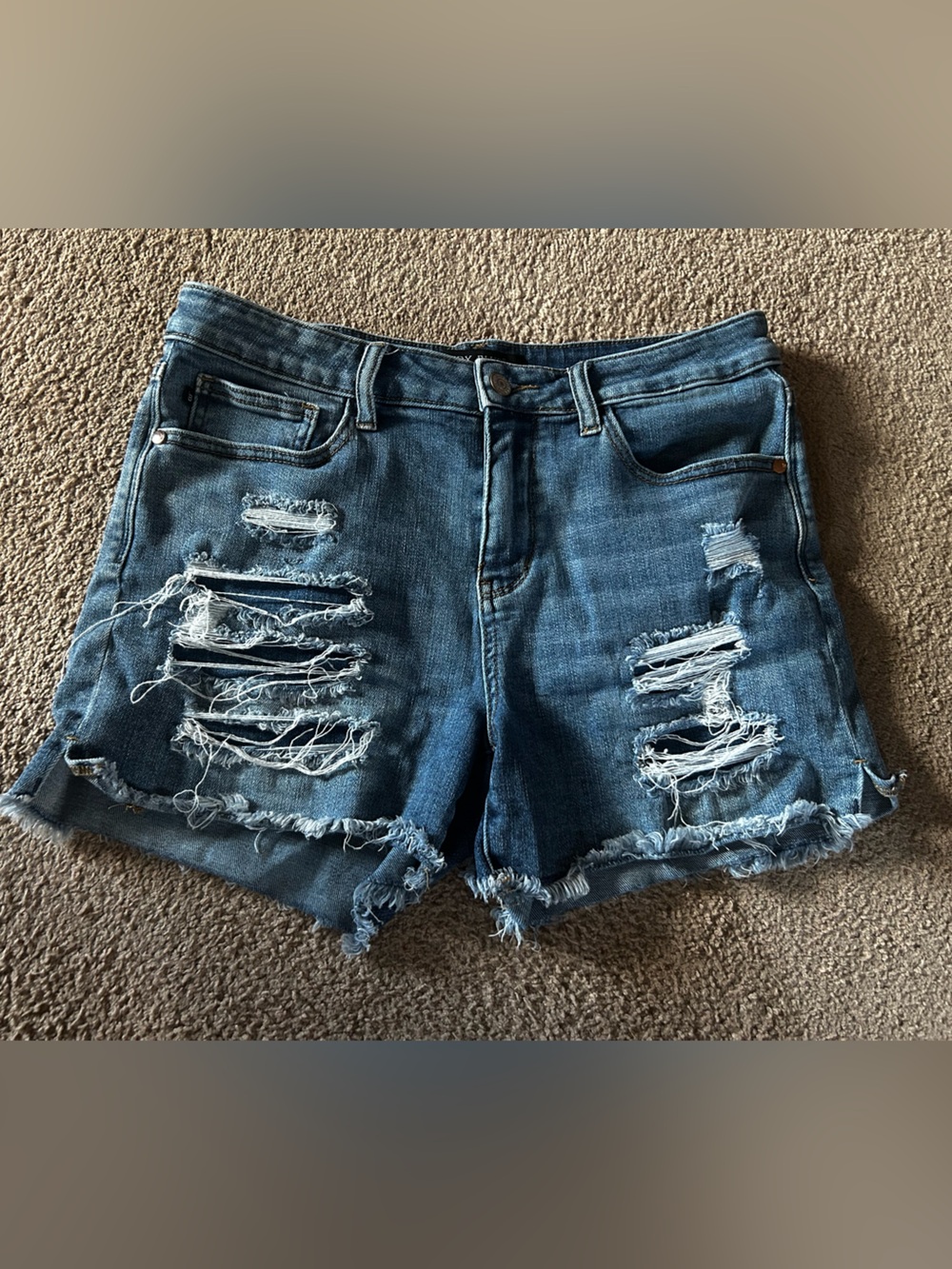 Judy Blue Distressed Medium Blue Denim Cutoff Shorts